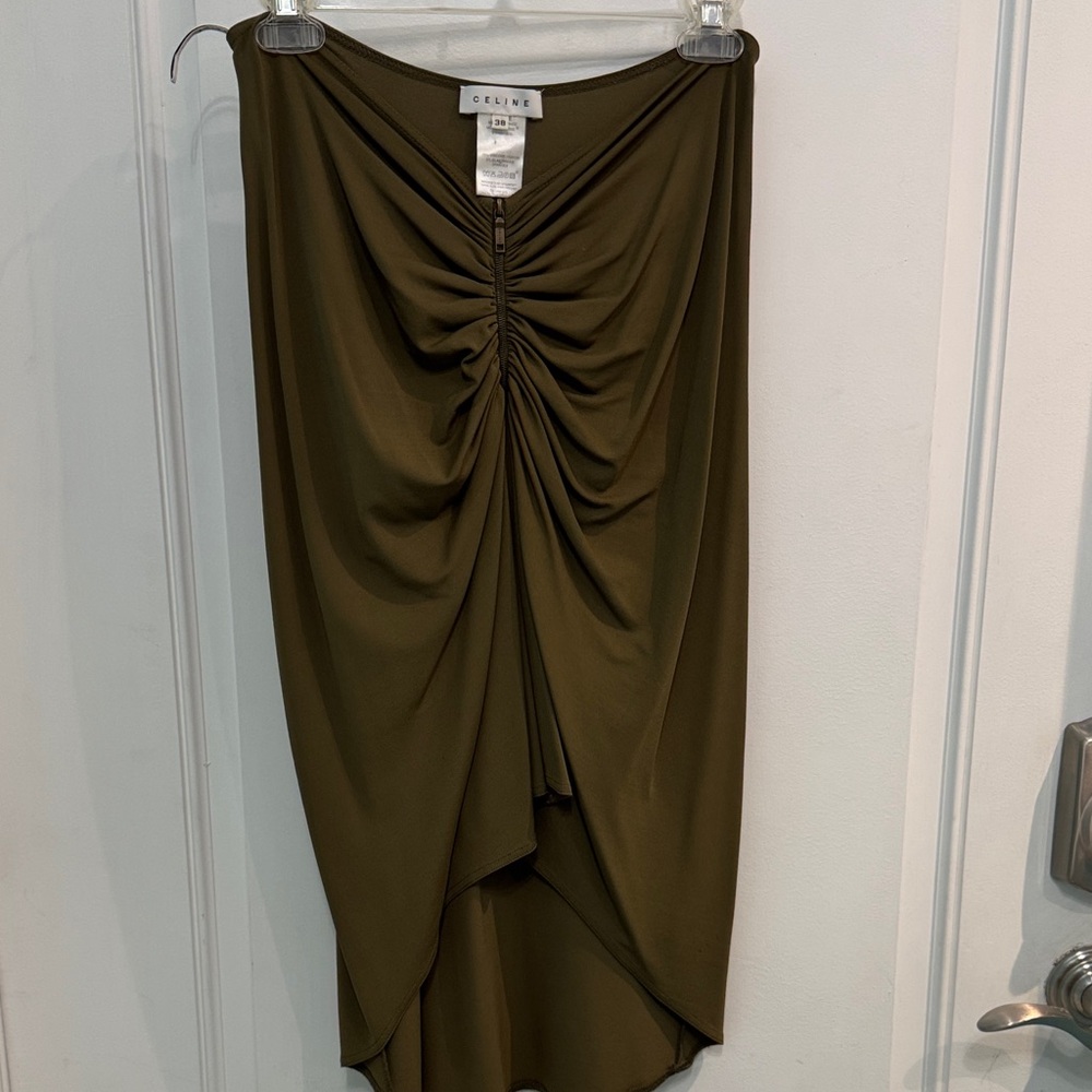 Celine Asymmetrical Olive Skirt